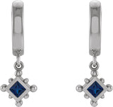 14K Gold Square Lab-Grown Blue Sapphire Beaded Bezel-Set Hoop Earrings - White Gold - view 4