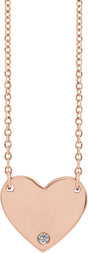 14K Gold Round Natural White Sapphire Engravable Heart Necklace - Rose Gold