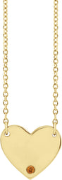 14K Gold Round Natural Citrine Engravable Heart Necklace - Yellow Gold