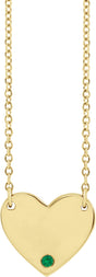 14K Gold Round Lab-Grown Emerald Engravable Heart Necklace - Yellow Gold
