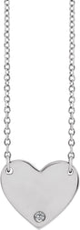 Platinum Round Natural White Sapphire Engravable Heart Necklace
