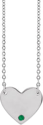 Platinum Round Lab-Grown Emerald Engravable Heart Necklace