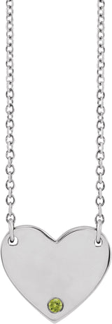 Platinum Round Natural Peridot Engravable Heart Necklace