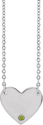 Platinum Round Natural Peridot Engravable Heart Necklace