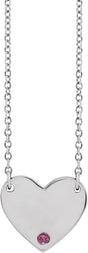 Platinum Round Natural Pink Tourmaline Engravable Heart Necklace