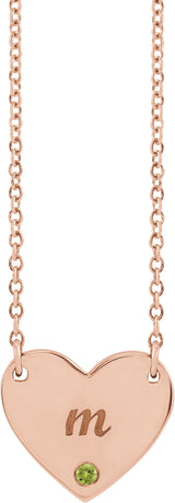 14K Gold Round Natural Peridot Engravable Heart Necklace - Rose Gold - view 3