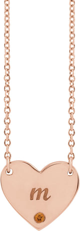 14K Gold Round Natural Citrine Engravable Heart Necklace - Rose Gold - view 3