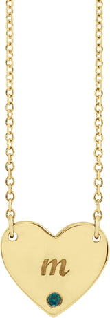 14K Gold Round Natural Alexandrite Engravable Heart Necklace - Yellow Gold - view 3