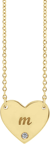 14K Gold Round Natural White Sapphire Engravable Heart Necklace - Yellow Gold - view 3