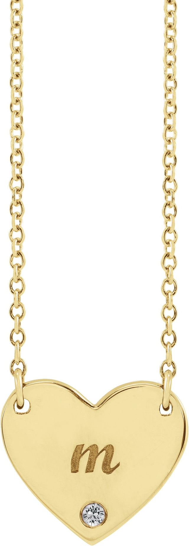 14K Gold Round Natural White Sapphire Engravable Heart Necklace - Yellow Gold - view 3