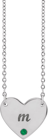 Platinum Round Natural Emerald Engravable Heart Necklace - view 3