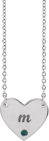 Platinum Round Natural Alexandrite Engravable Heart Necklace - view 3
