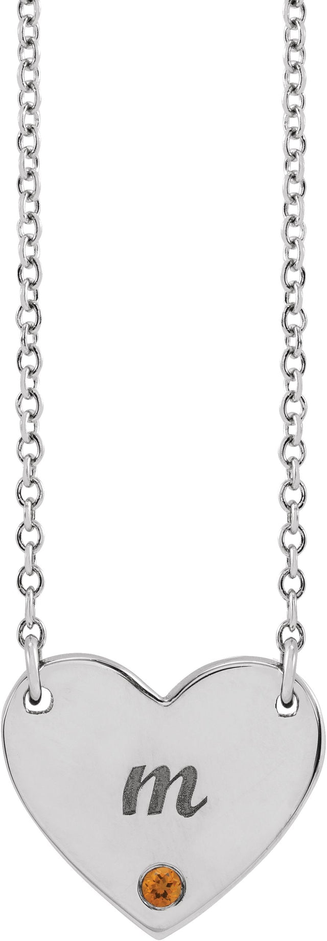 Platinum Round Natural Citrine Engravable Heart Necklace - view 3