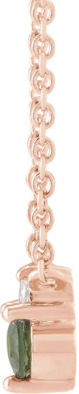 14K Gold Round Natural Green Sapphire & Natural Diamond Accented Necklace - Rose Gold - view 2