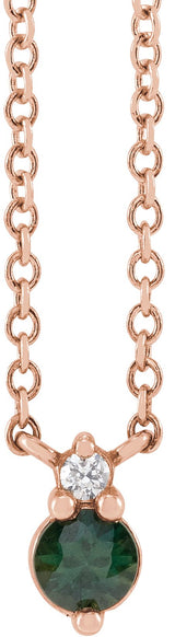 14K Gold Round Natural Green Sapphire & Natural Diamond Accented Necklace - Rose Gold