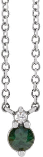 14K Gold Round Natural Green Sapphire & Natural Diamond Accented Necklace - White Gold