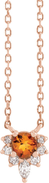 14K Gold Round Natural Citrine & Natural Diamond Accented Necklace – 0.08 CTW - Rose Gold