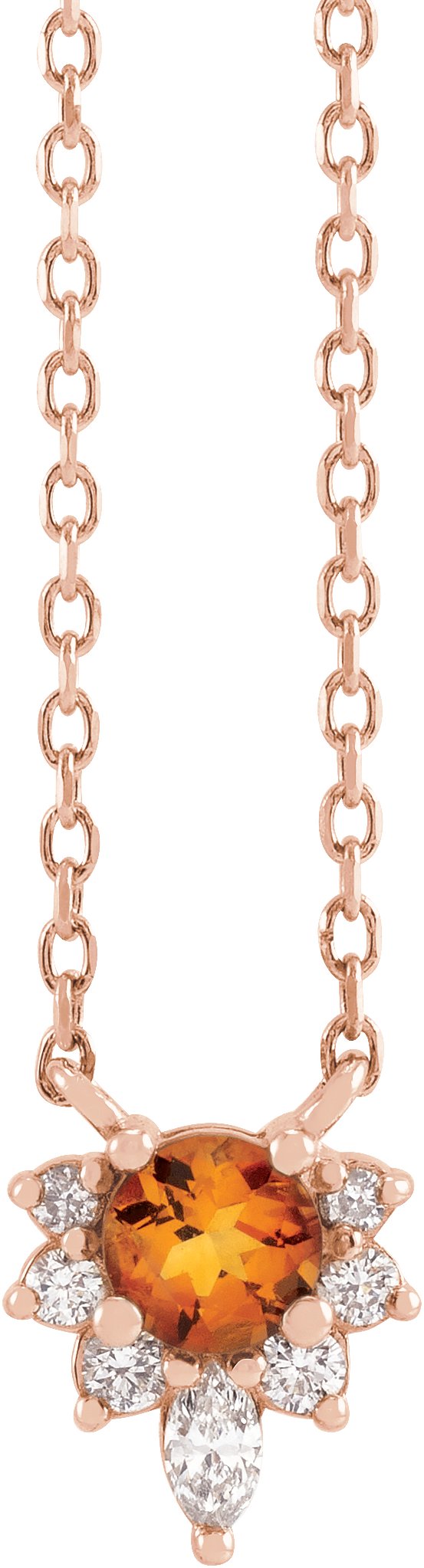 14K Gold Round Natural Citrine & Natural Diamond Accented Necklace – 0.08 CTW - Rose Gold