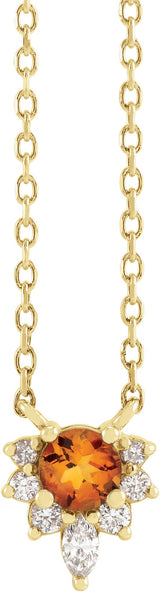 14K Gold Round Natural Citrine & Natural Diamond Accented Necklace – 0.08 CTW - Yellow Gold