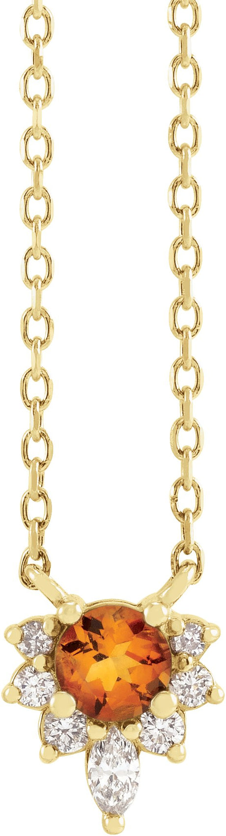 14K Gold Round Natural Citrine & Natural Diamond Accented Necklace – 0.08 CTW - Yellow Gold