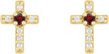 14K Gold Round Natural Mozambique Garnet Accented Cross Earrings – 1.5-2mm Stones - Yellow Gold - view 4