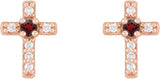 14K Gold Round Natural Mozambique Garnet Accented Cross Earrings – 1.5-2mm Stones - Rose Gold - view 4
