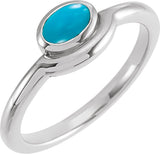 Platinum Oval Natural Turquoise Bezel-Set Cabochon Ring