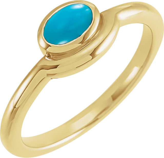 14K Gold Oval Natural Turquoise Bezel-Set Cabochon Ring - Yellow Gold