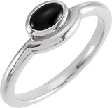 Platinum Oval Natural Black Onyx Bezel-Set Cabochon Ring