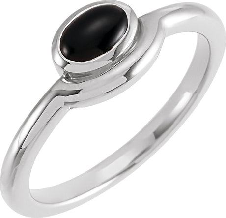Platinum Oval Natural Black Onyx Bezel-Set Cabochon Ring