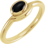 14K Gold Oval Natural Black Onyx Bezel-Set Cabochon Ring - Yellow Gold