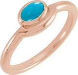 14K Gold Oval Natural Turquoise Bezel-Set Cabochon Ring - Rose Gold