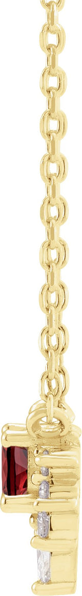 14K Gold Round Natural Mozambique Garnet & Natural Diamond Accented Necklace – 0.08 CTW - Yellow Gold - view 2