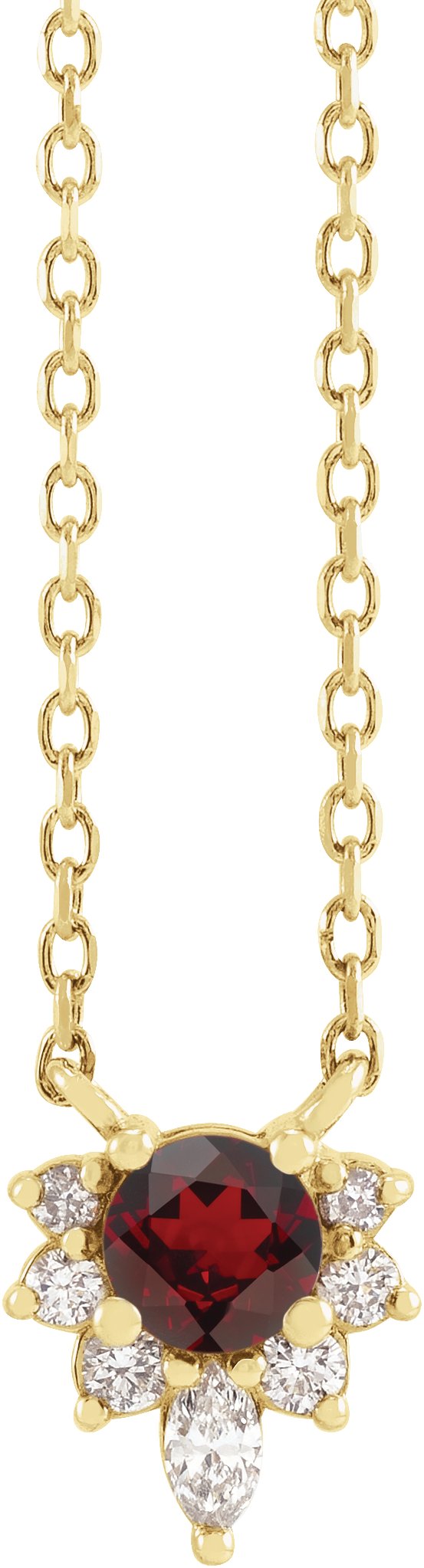 14K Gold Round Natural Mozambique Garnet & Natural Diamond Accented Necklace – 0.08 CTW - Yellow Gold