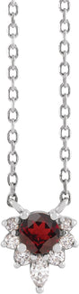14K Gold Round Natural Mozambique Garnet & Natural Diamond Accented Necklace – 0.08 CTW - White Gold