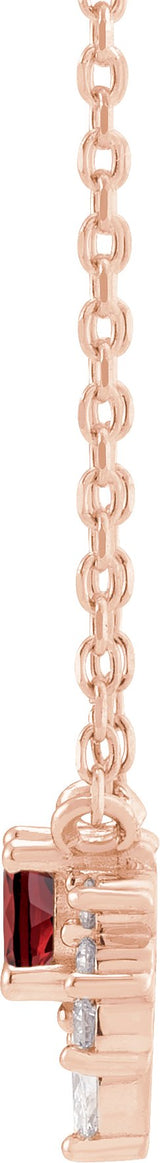 14K Gold Round Natural Mozambique Garnet & Natural Diamond Accented Necklace – 0.08 CTW - Rose Gold - view 2