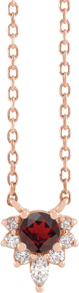 14K Gold Round Natural Mozambique Garnet & Natural Diamond Accented Necklace – 0.08 CTW - Rose Gold