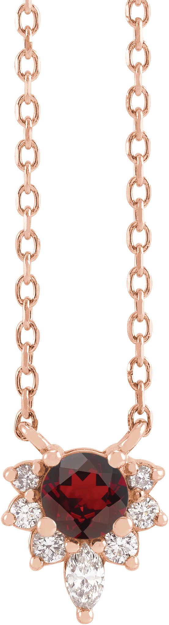 14K Gold Round Natural Mozambique Garnet & Natural Diamond Accented Necklace – 0.08 CTW - Rose Gold