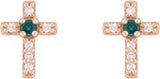 14K Gold Round Natural Alexandrite Accented Cross Earrings – 1.5-2mm Stones - Rose Gold - view 4