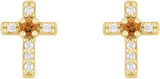 14K Gold Round Natural Citrine Accented Cross Earrings – 1.5-2mm Stones - Yellow Gold - view 4