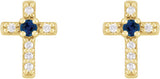 14K Gold Round Natural Blue Sapphire Accented Cross Earrings – 1.5-2mm Stones - Yellow Gold - view 4