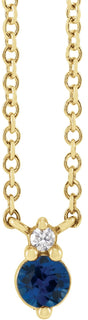 14K Gold Round Natural Blue Sapphire & Natural Diamond Accented Necklace – 0.015 CTW - Yellow Gold