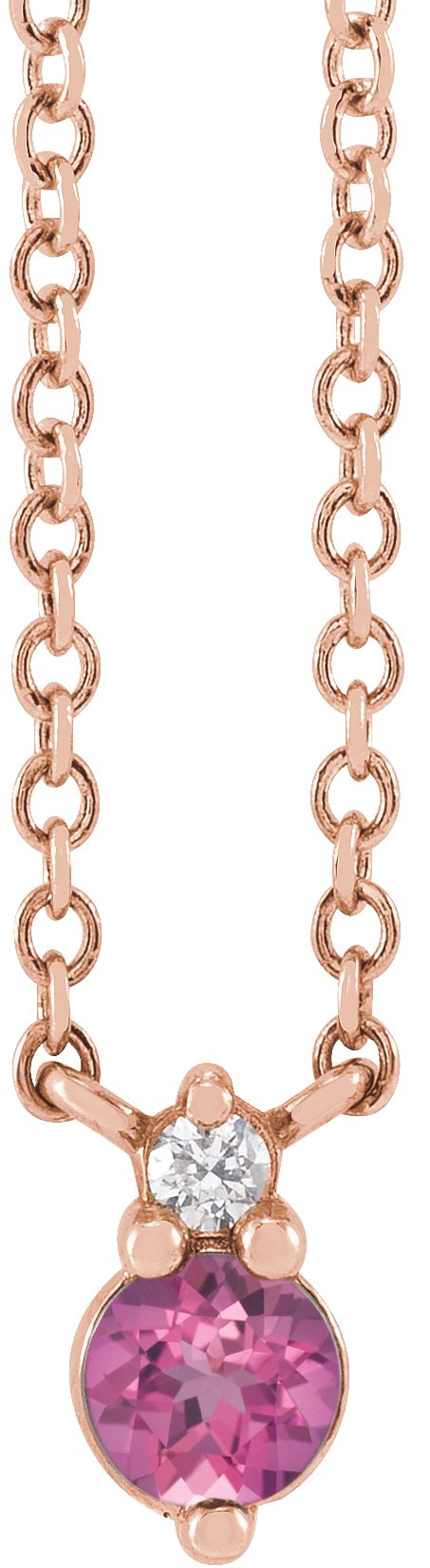 14K Gold Round Natural Pink Sapphire & Natural Diamond Accented Necklace - Rose Gold