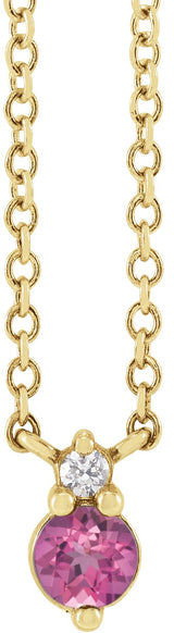 14K Gold Round Natural Pink Sapphire & Natural Diamond Accented Necklace - Yellow Gold