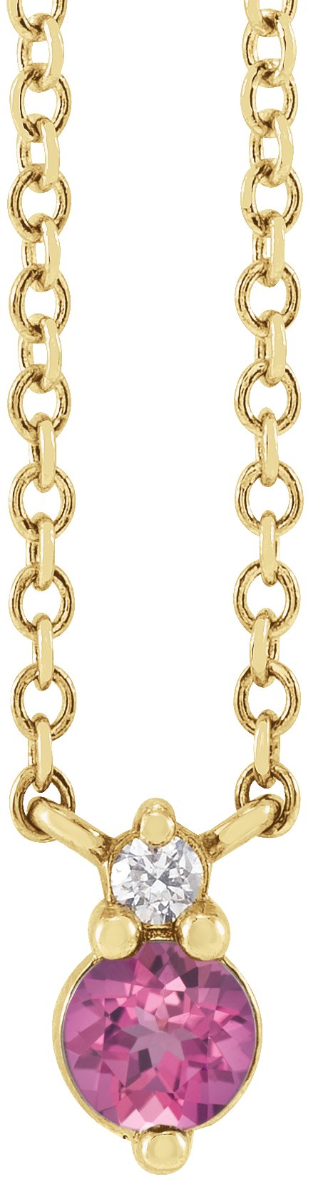 14K Gold Round Natural Pink Sapphire & Natural Diamond Accented Necklace - Yellow Gold