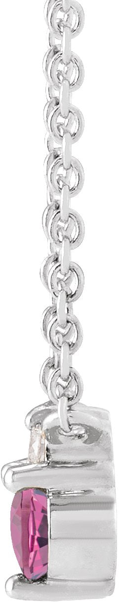 Platinum Round Natural Pink Sapphire & Natural Diamond Accented Necklace - view 2