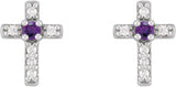 14K Gold Round Natural Amethyst Accented Cross Earrings – 1.5-2mm Stones - White Gold - view 4