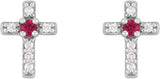 14K Gold Round Natural Ruby Accented Cross Earrings – 1.5-2mm Stones - White Gold - view 4