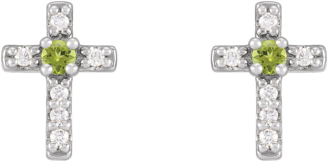 14K Gold Round Natural Peridot Accented Cross Earrings – 1.5-2mm Stones - White Gold - view 4