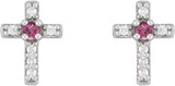 14K Gold Round Natural Pink Tourmaline Accented Cross Earrings – 1.5-2mm Stones - White Gold - view 4